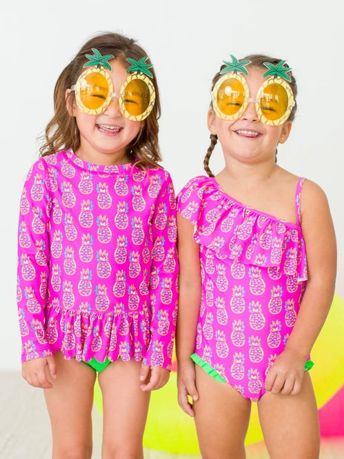 Neon Violet Pineapple One Piece Swim