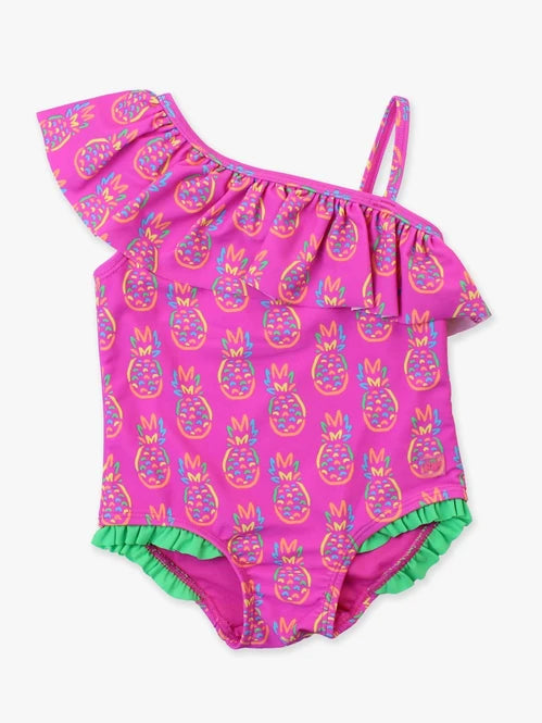 Neon Violet Pineapple One Piece Swim