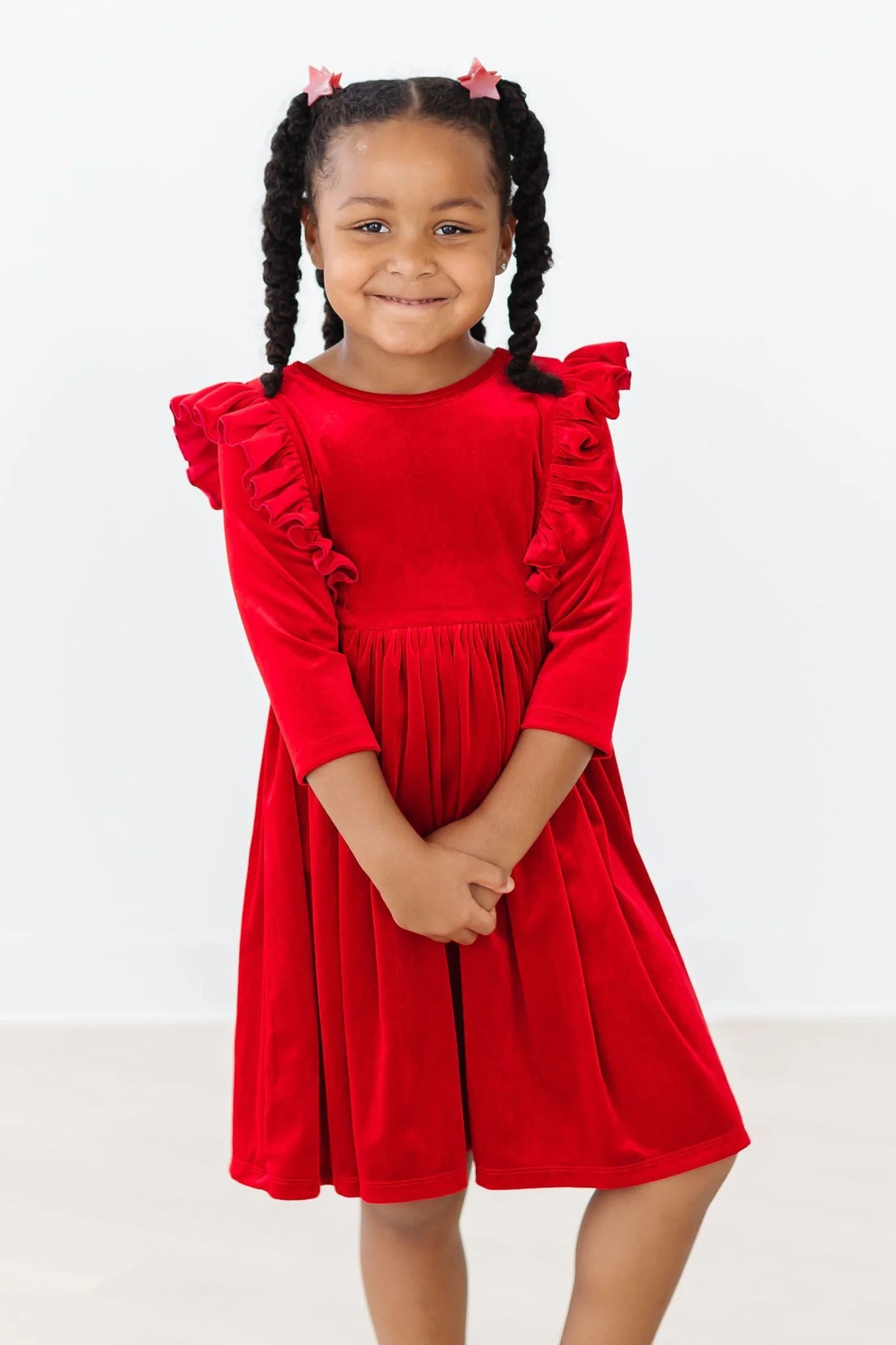 fitted lace wedding dress Mila & Rose Red Velvet Ruffle Dress – She Dreamt She Could Fly main image 0