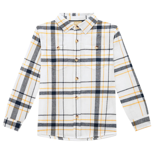 Cream Shirt with Yellow/ Blue Stripe