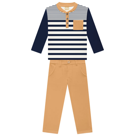 Navy Stripe with Tan Pants