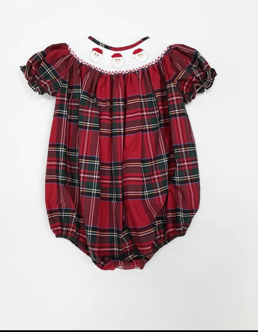 Santa Smocked Plaid Bubble
