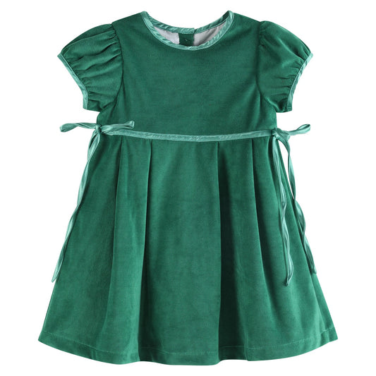 Green Velour and Satin Bow Dress