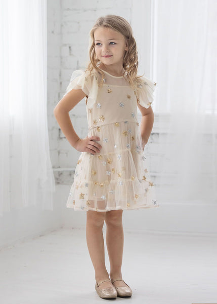 Sequin Stars Embroidered Tulle Dress