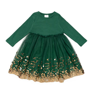 Emerald Sequin Christmas Long Sleeve Dress