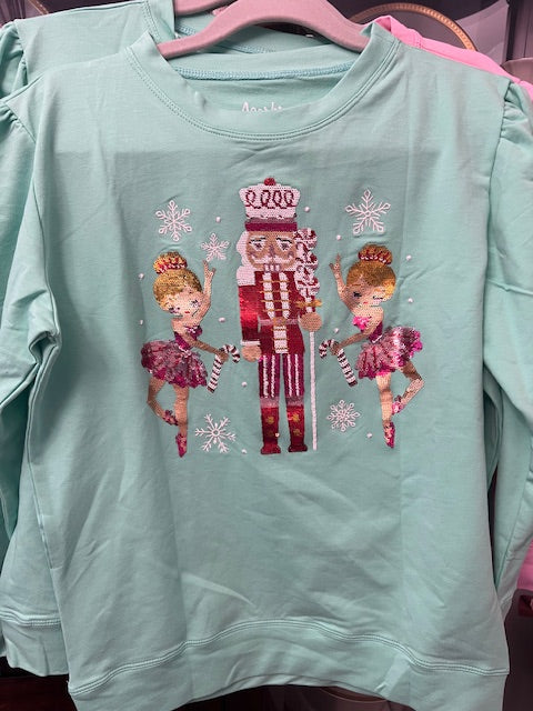 Mint Shirt with Sequin Nutcrackers