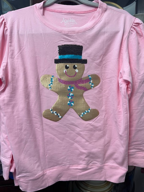 Pink Sweatshirt with Sequin Gingerbread