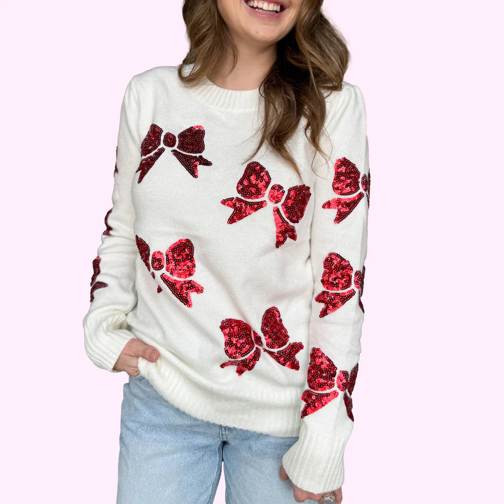 Red Sequin Bow Sweatshirt - Adult