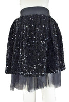 Black Sequin Skirt with Tulle Trim