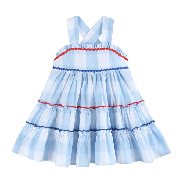 Blue Gingham Tiered Dress