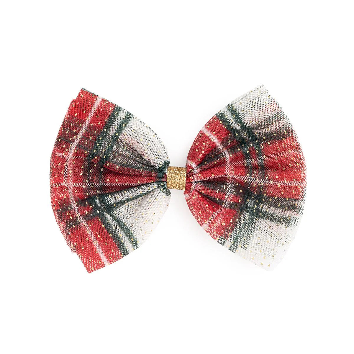 Christmas Plaid Tulle Bow Clip