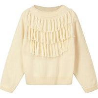 Cream Longline Fringe Sweater