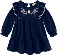 Navy Dress with Floral Embroidery