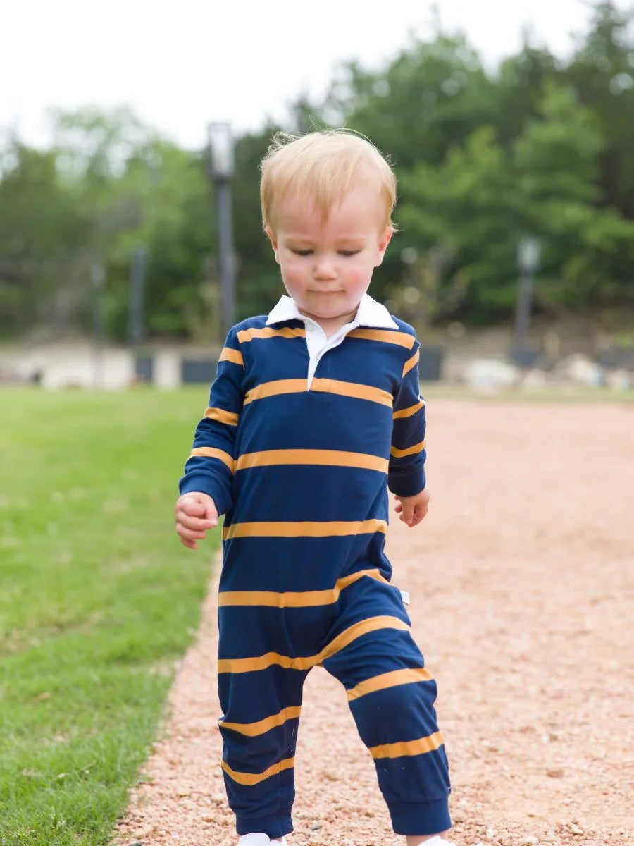 Navy & Honey Stripe Polo Romper