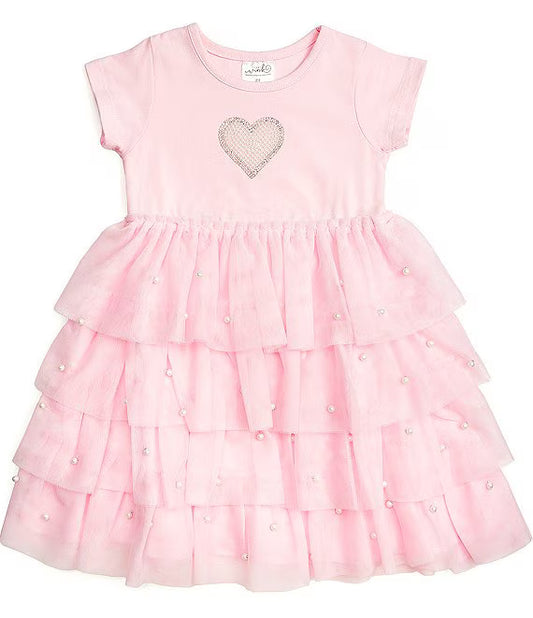 Pearl Heart Tiered Short Sleeve Tutu Dress