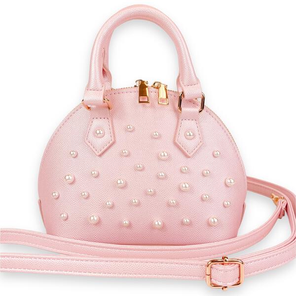 Pearl Studs Pink Leather Satchel Bag