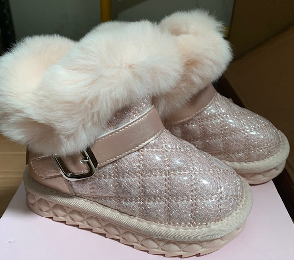 Pink Fur Boots with Side Zipper