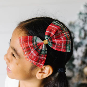 Christmas Plaid Tulle Bow Clip