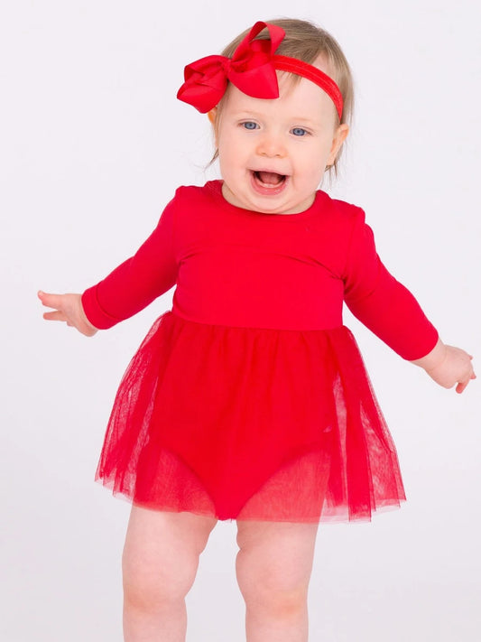 Red Tulle Long Sleeve Romper