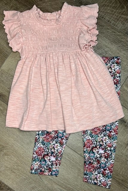 Rose Smocked Top and Floral Legging Set