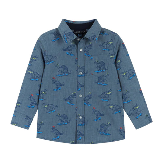 Skateboarding Dino Button-down