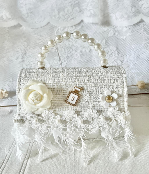 White Charm Lace Tweed Purse