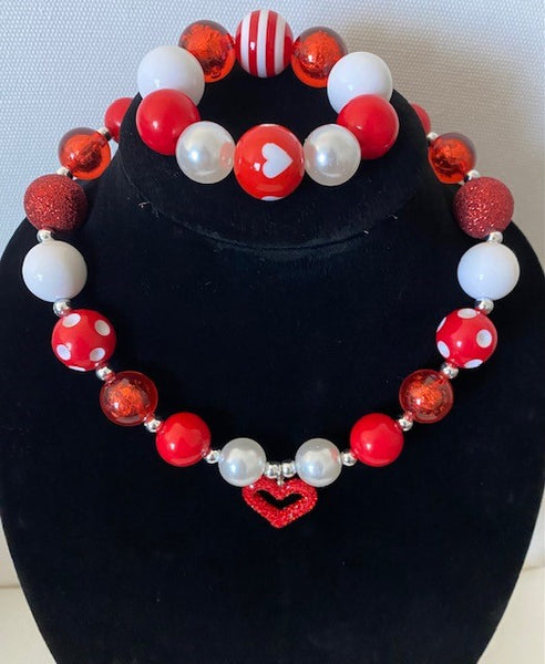 Red Heart Necklace and Bracelet Set