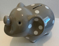 Polka Dot Grey Elephant Bank