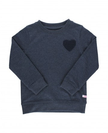 Heather Navy Crew Neck with Heart Patch