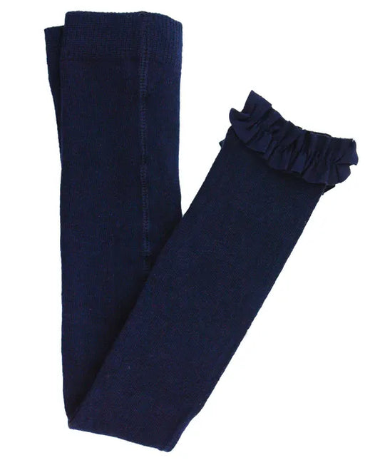 Navy Footless Ruffle Tights