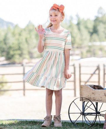 Terra Cotta Stripe Short Sleeve Dress