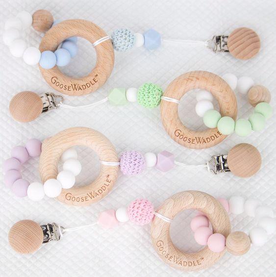 Wooden and Silicone Teether with clip